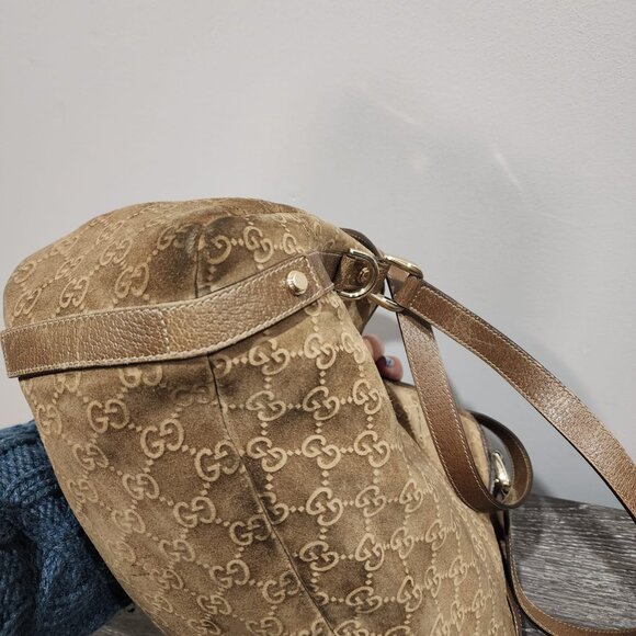 Vintage Gucci Abbey D Ring Suede Shoulder Monogram Tote Bag - Picture 8 of 13